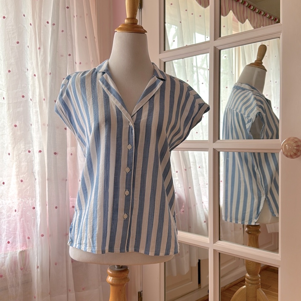 XS Blue white striped sleeveless blouse womens teens lightweight cotton old navy